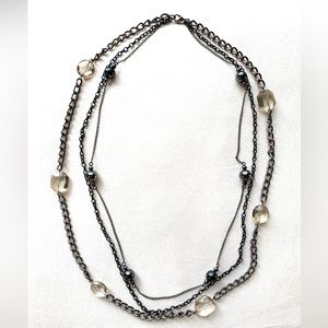 Three-Strand Silver and Black Beaded Chain Necklace